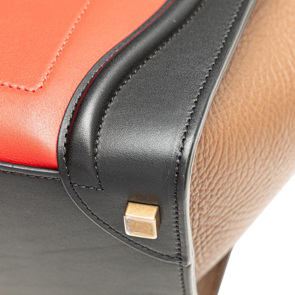 Celine B Celine Red with Multi Calf Leather Micro Tricolor Luggage Tote Italy