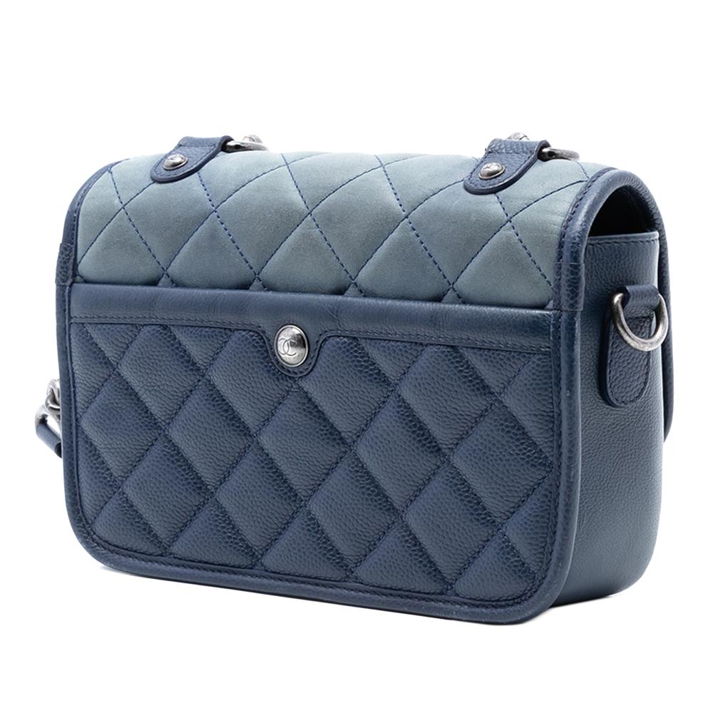 Chanel A Chanel Blue Calf Leather Small Quilted Iridescent skin and Caviar Daily Carry Flap Italy