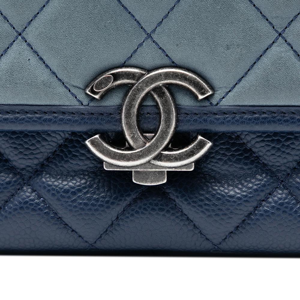 Chanel A Chanel Blue Calf Leather Small Quilted Iridescent skin and Caviar Daily Carry Flap Italy