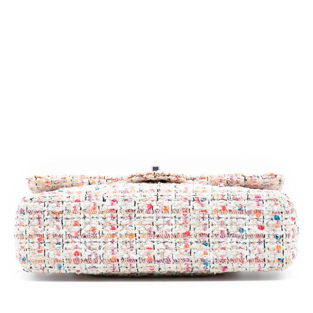 Chanel B Chanel White with Multi Tweed Fabric Medium Classic Double Flap France