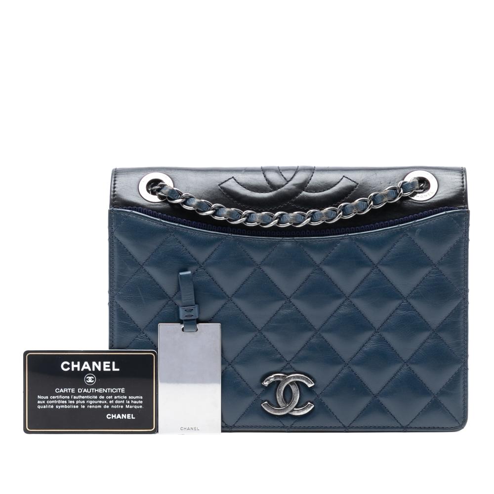 Chanel B Chanel Blue Navy Lambskin Leather Leather Medium Quilted Lambskin Ballerine Flap Italy