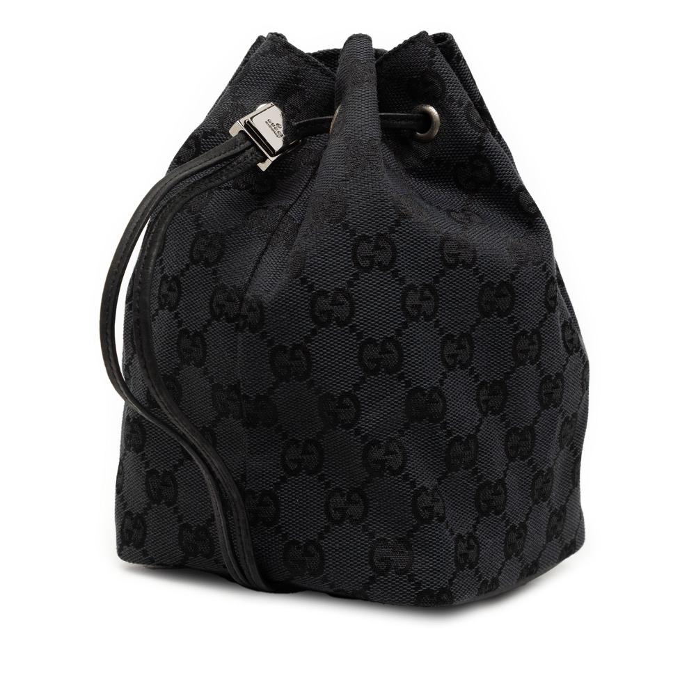 Gucci AB Gucci Black Canvas Fabric GG Drawstring Bucket Bag Italy