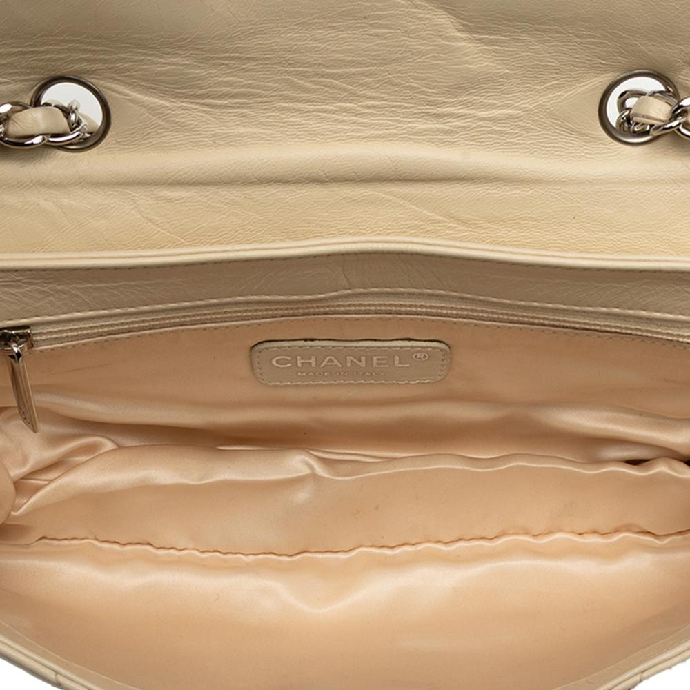 Chanel Brown Beige Lambskin Leather Leather Reissue 2.55 Quilted Aged Lambskin East/West Flap Italy