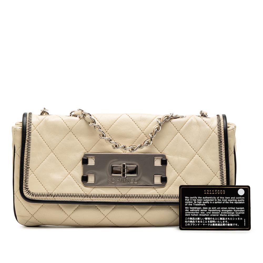 Chanel Brown Beige Lambskin Leather Leather Reissue 2.55 Quilted Aged Lambskin East/West Flap Italy