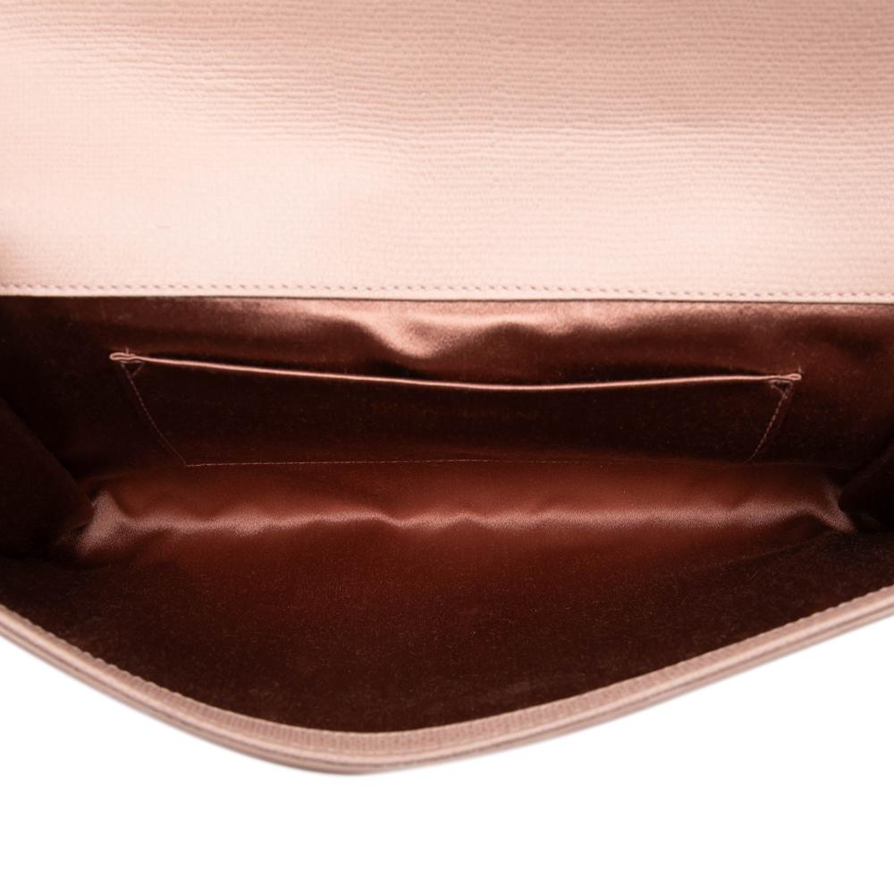 Saint Laurent B Saint Laurent Brown Beige Calf Leather Textured Chyc Ligne Clutch Italy