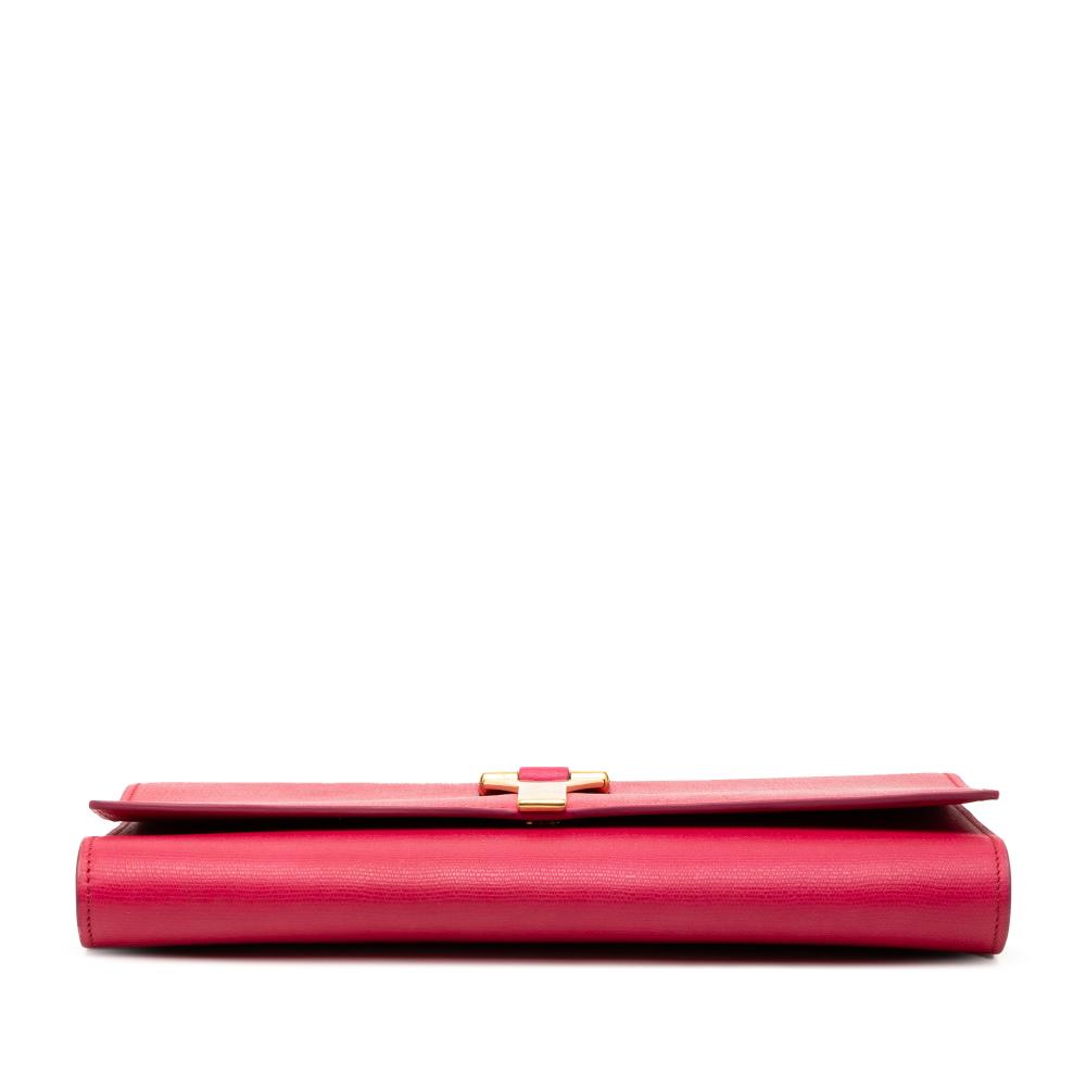 Saint Laurent AB Saint Laurent Pink Dark Pink Calf Leather Chyc Ligne Clutch Italy