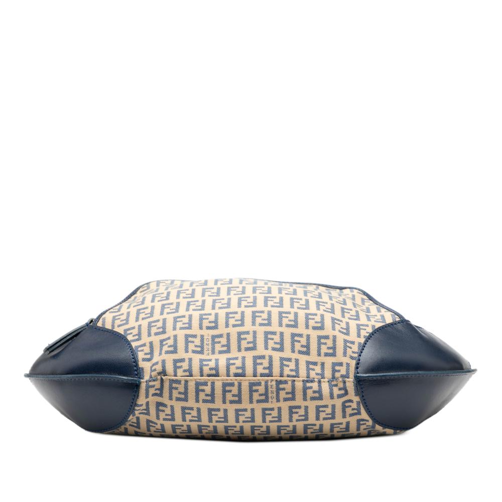 Fendi B Fendi Brown Beige with Blue Navy Canvas Fabric Zucchino Chef Pocket Hobo Italy