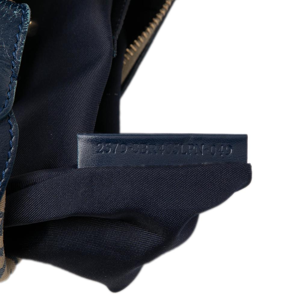 Fendi B Fendi Brown Beige with Blue Navy Canvas Fabric Zucchino Chef Pocket Hobo Italy