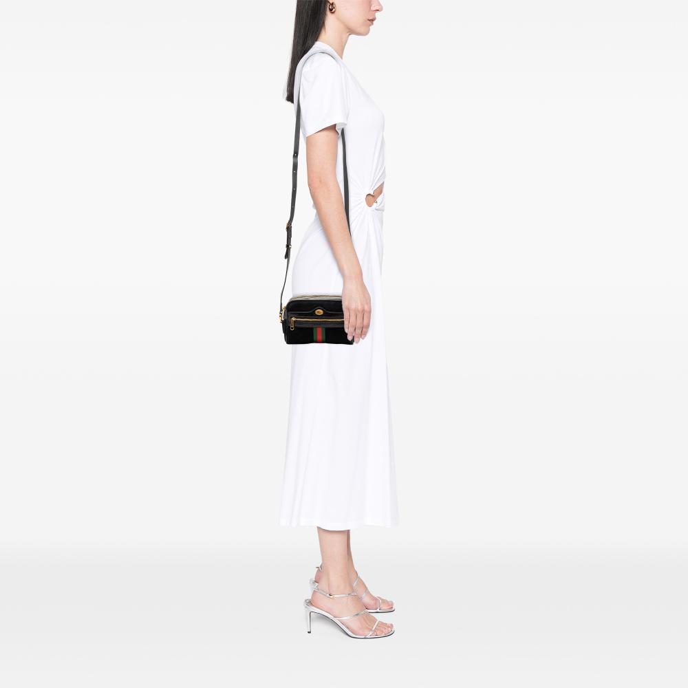 Gucci B Gucci Black Suede Leather Mini Ophidia Crossbody Italy