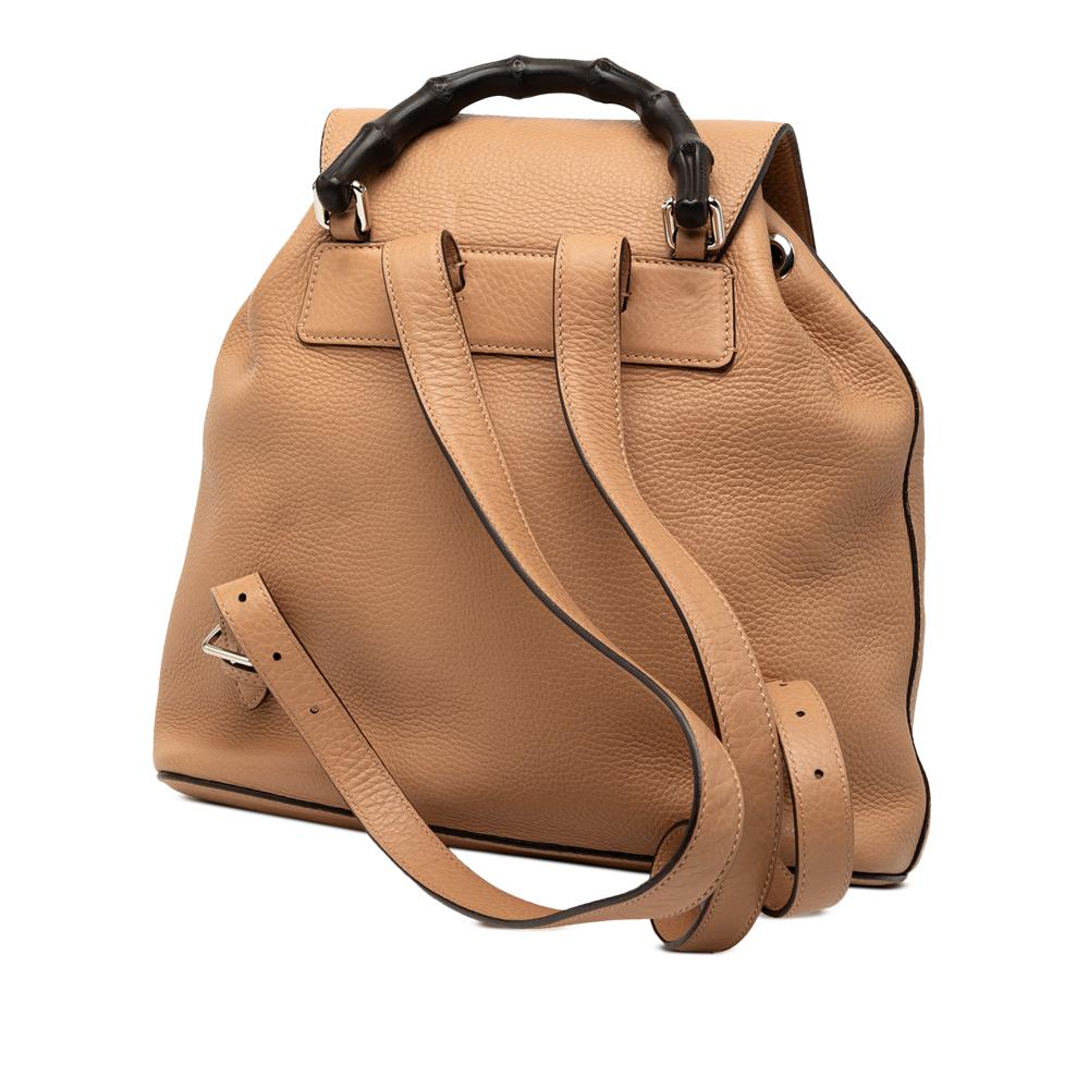 Gucci B Gucci Brown Light Brown Calf Leather Bamboo Tassel Backpack Italy