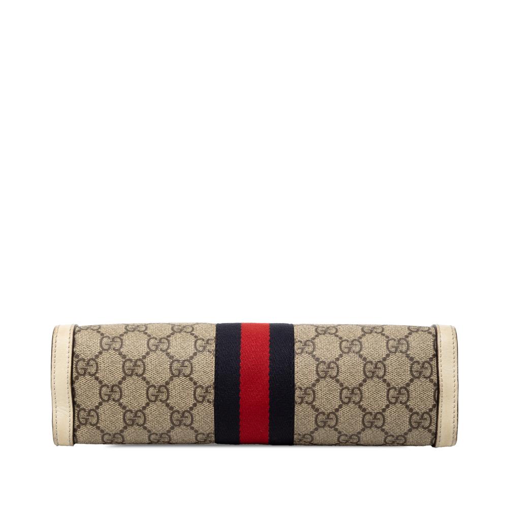 Gucci B Gucci Brown Beige Coated Canvas Fabric Small GG Supreme Web Ophidia Chain Crossbody Italy