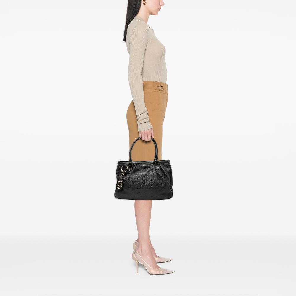 Gucci B Gucci Black Calf Leather Guccissima Sukey Tote Italy