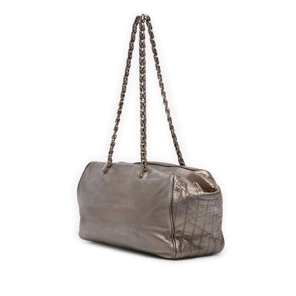 Versace B Versace Silver Calf Leather Quilted Metallic Chain Shoulder Bag Italy