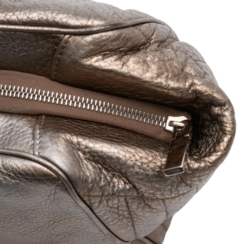 Versace B Versace Silver Calf Leather Quilted Metallic Chain Shoulder Bag Italy