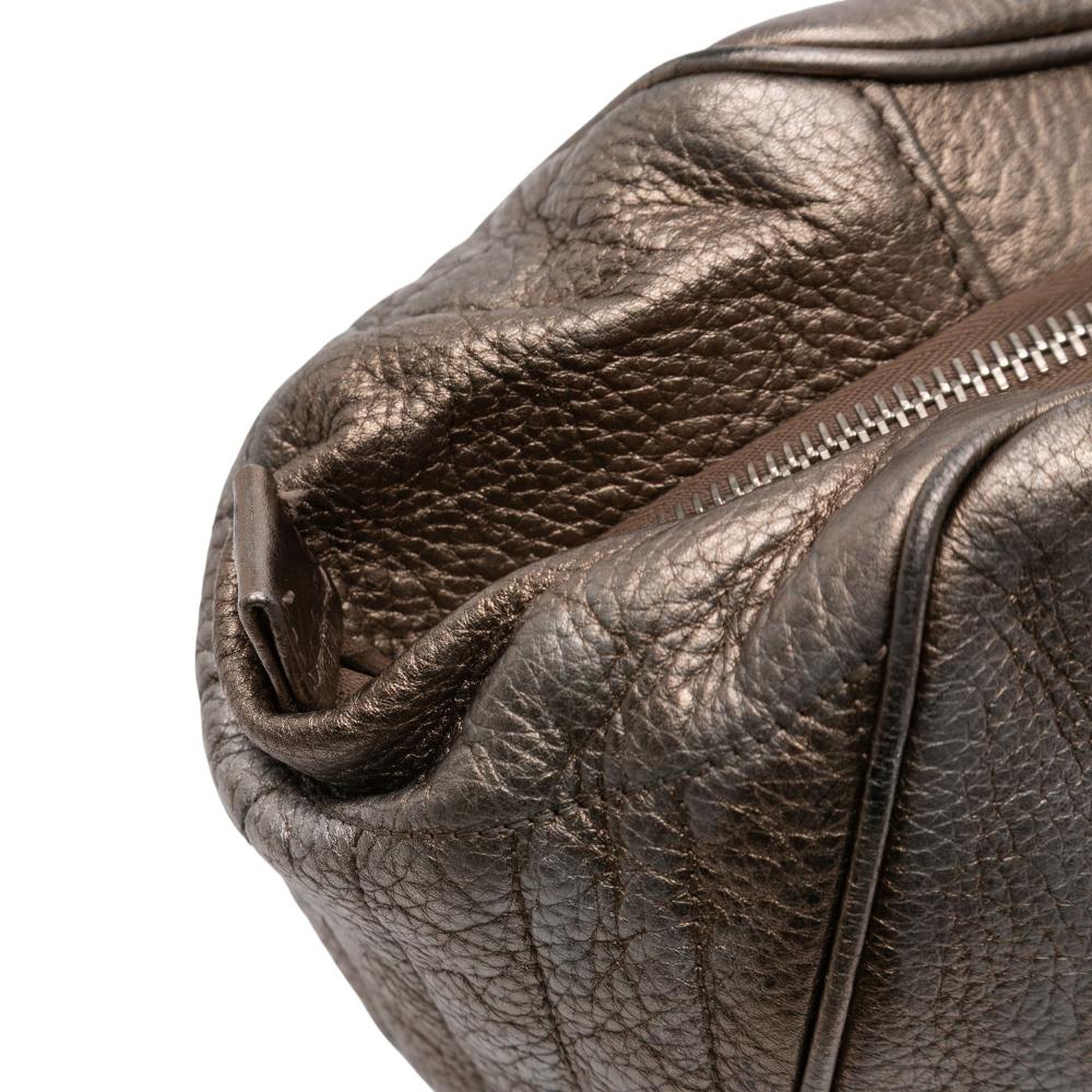 Versace B Versace Silver Calf Leather Quilted Metallic Chain Shoulder Bag Italy