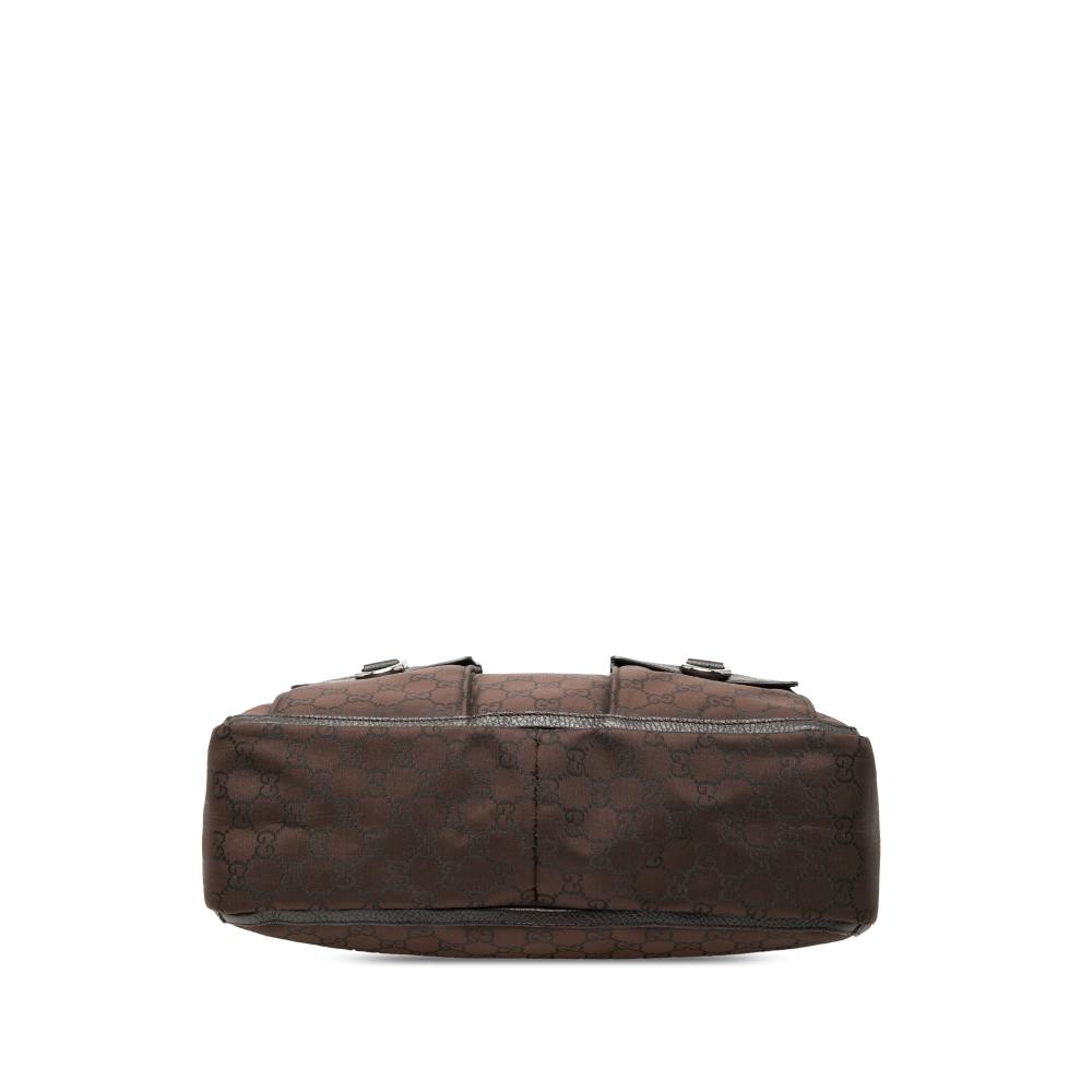 Gucci B Gucci Brown Dark Brown Nylon Fabric GG Abbey D Ring Pocket Tote Italy