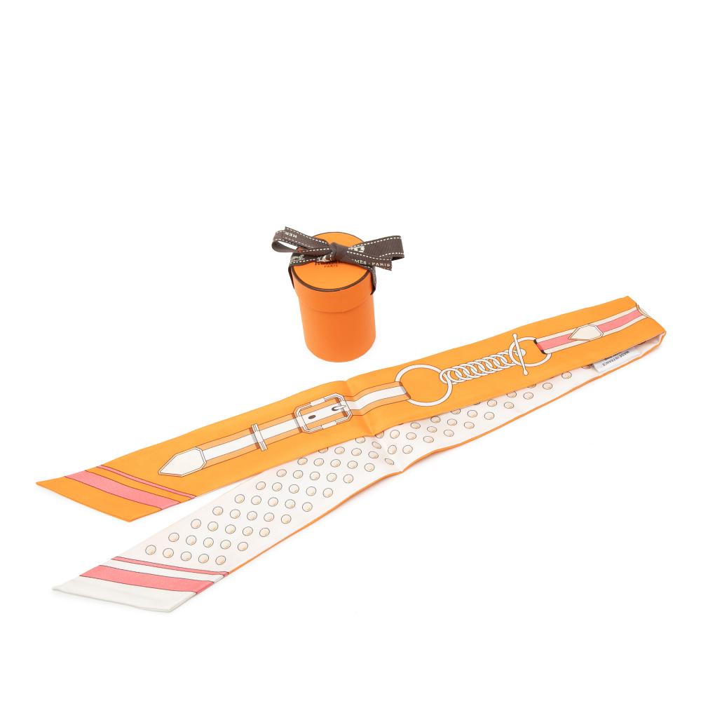 Hermès AB Hermès Orange Silk Fabric Grand Tralala Twilly Scarf France