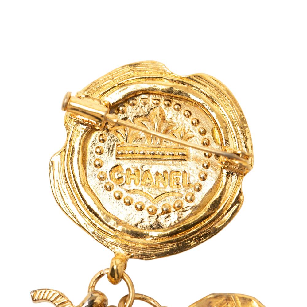 Chanel B Chanel Gold Gold Plated Metal CC Coin Charm Brooch France