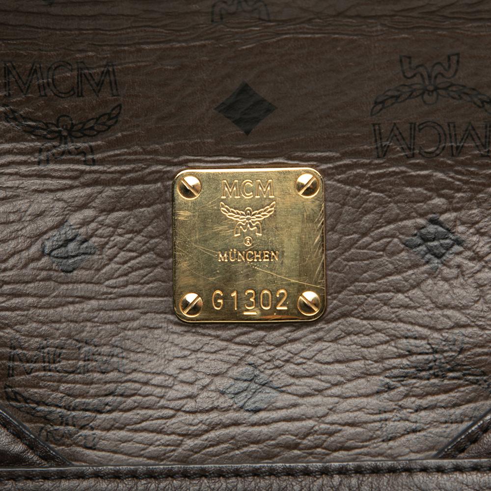 MCM B MCM Brown Dark Brown Coated Canvas Fabric Visetos Satchel Korea, South