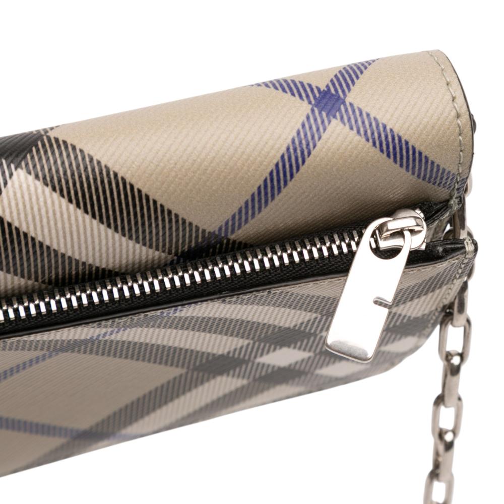 Burberry AB Burberry Brown Beige Coated Canvas Fabric Nova Check Wallet on Chain Romania