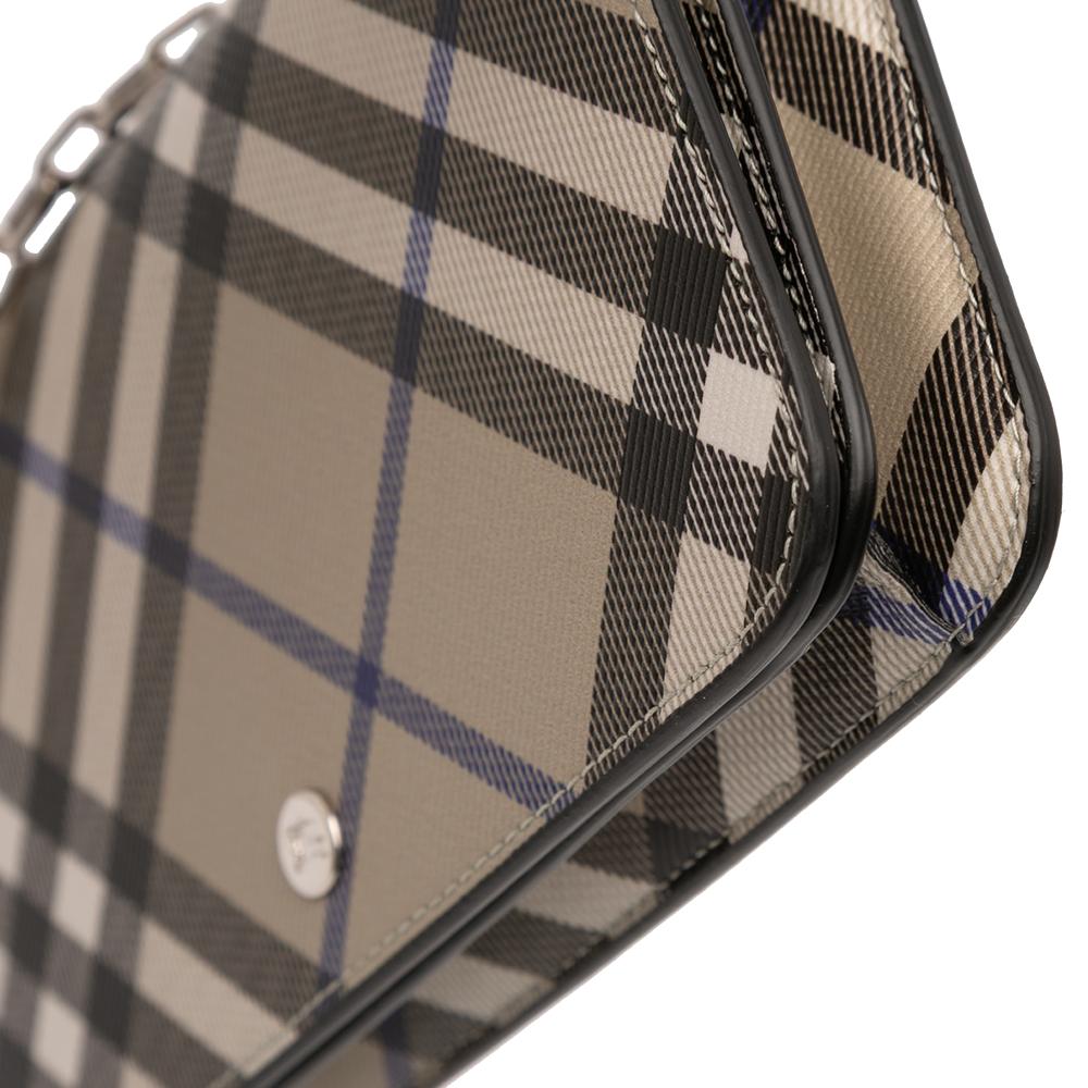 Burberry AB Burberry Brown Beige Coated Canvas Fabric Nova Check Wallet on Chain Romania