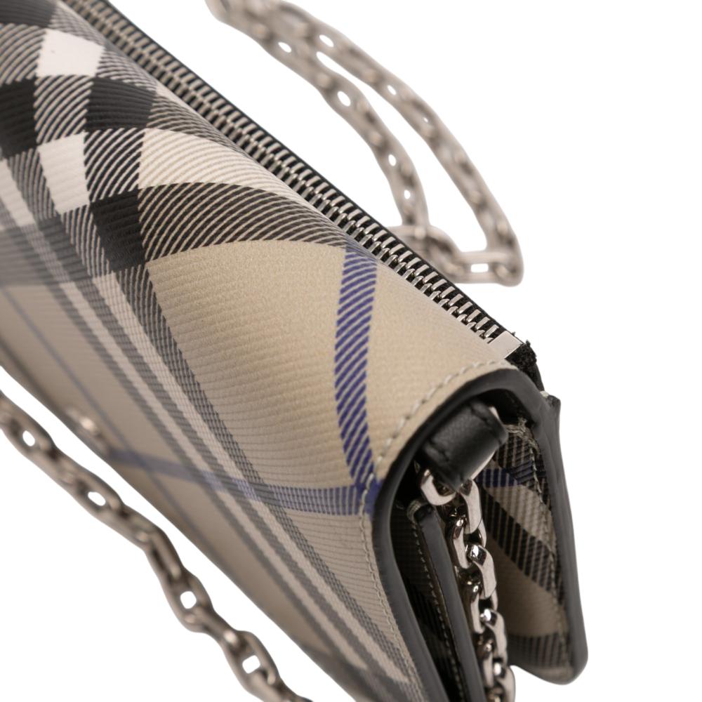Burberry AB Burberry Brown Beige Coated Canvas Fabric Nova Check Wallet on Chain Romania