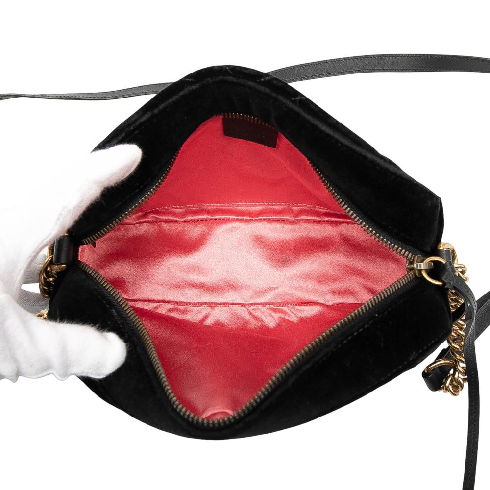 Gucci B Gucci Black Velvet Fabric Small GG Marmont Matelasse Crystal Stars Crossbody Italy