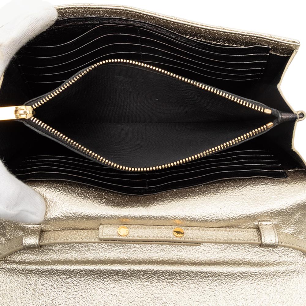 Saint Laurent Gold Metallic Grain De Poudre Matelasse Chevron Monogram Chain Wallet Italy