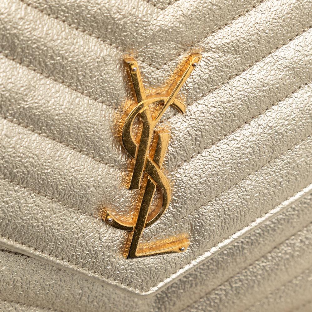 Saint Laurent Gold Metallic Grain De Poudre Matelasse Chevron Monogram Chain Wallet Italy