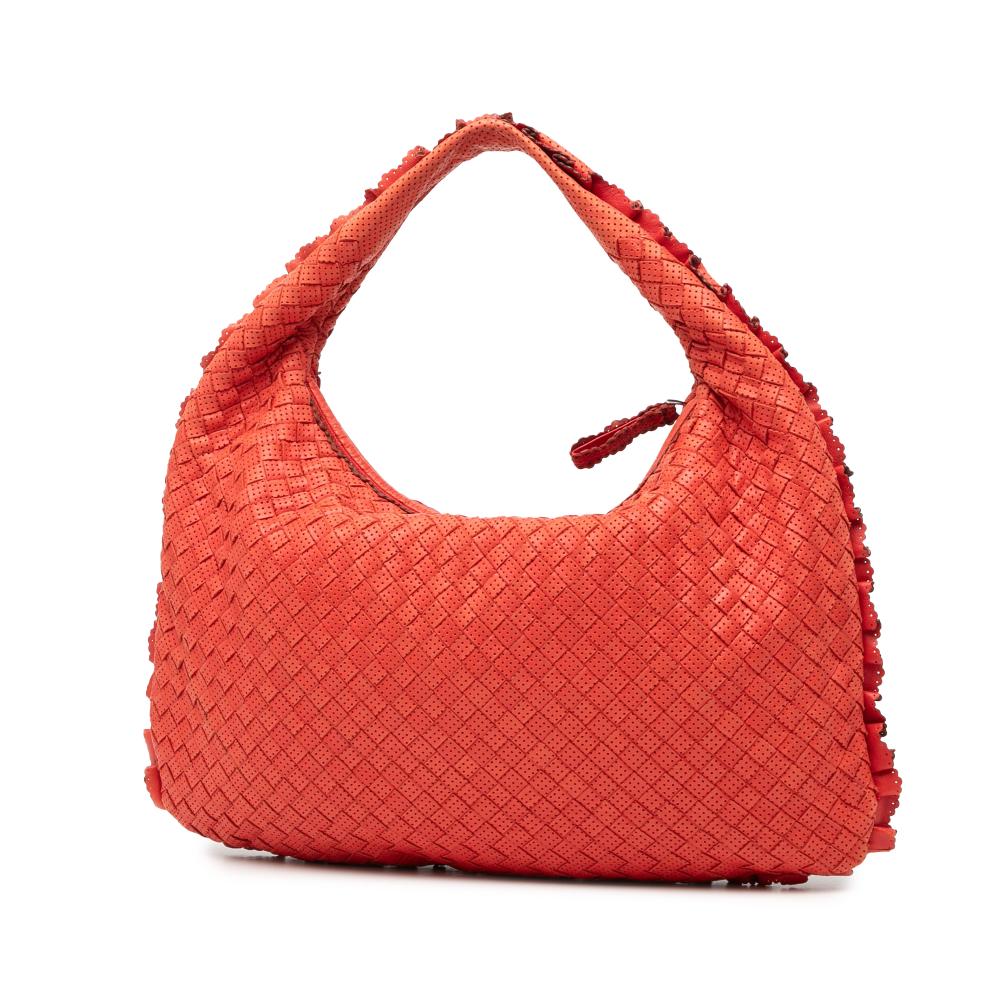 Bottega Veneta B Bottega Veneta Red Nappa Leather Leather Small Perforated Nappa Intrecciato Veneta Hobo Italy