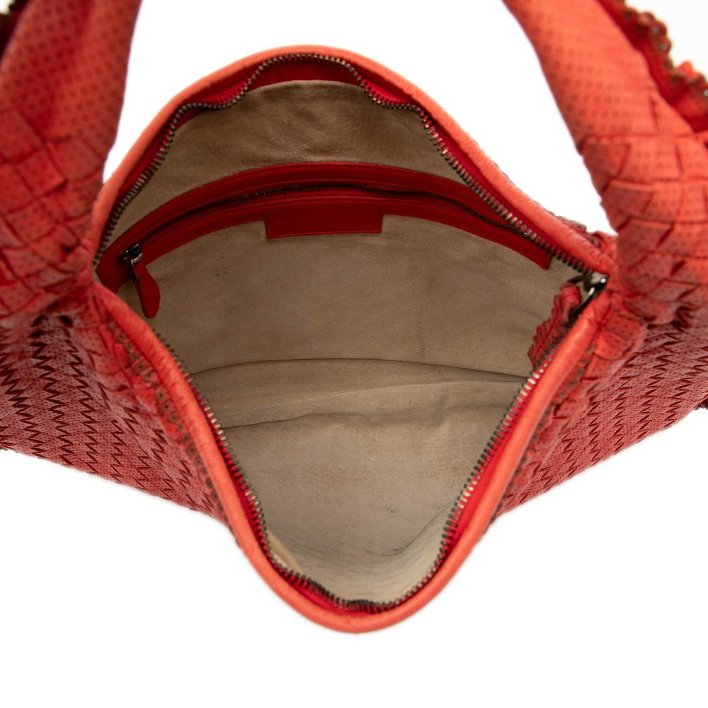 Bottega Veneta B Bottega Veneta Red Nappa Leather Leather Small Perforated Nappa Intrecciato Veneta Hobo Italy
