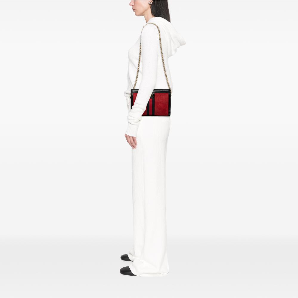 Gucci B Gucci Red Suede Leather Small Ophidia Chain Crossbody Italy