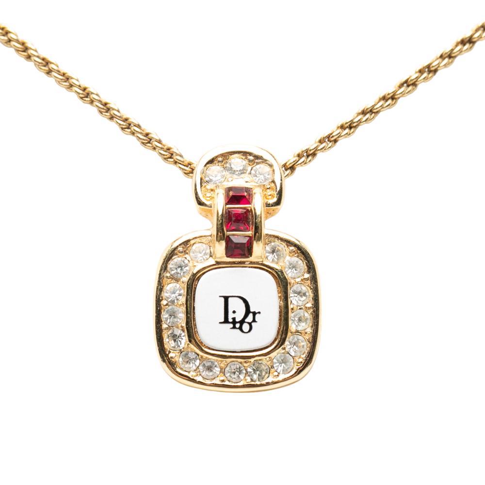 Christian Dior AB Dior Gold Gold Plated Metal CD Crystal Pendant Necklace Germany