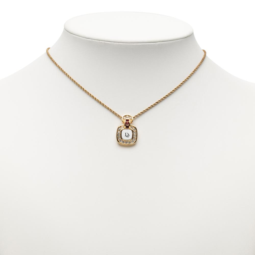 Christian Dior AB Dior Gold Gold Plated Metal CD Crystal Pendant Necklace Germany