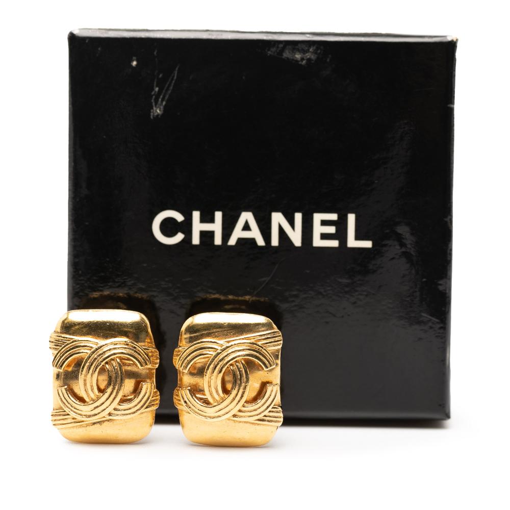 Chanel AB Chanel Gold Gold Plated Metal CC Clip On Earrings France