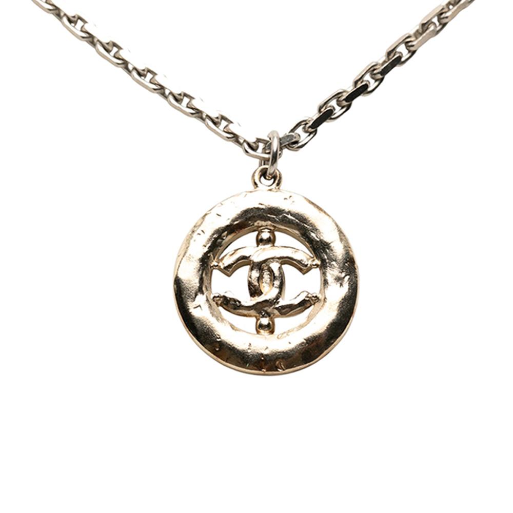 Chanel Silver Silver Plated Metal CC and Gold Plated Faux Pearl Rhinestone Pendant Necklace France