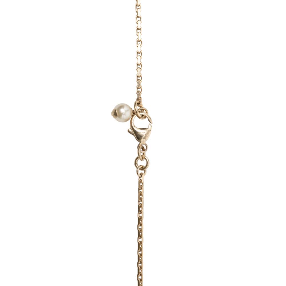 Chanel Silver Silver Plated Metal CC and Gold Plated Faux Pearl Rhinestone Pendant Necklace France