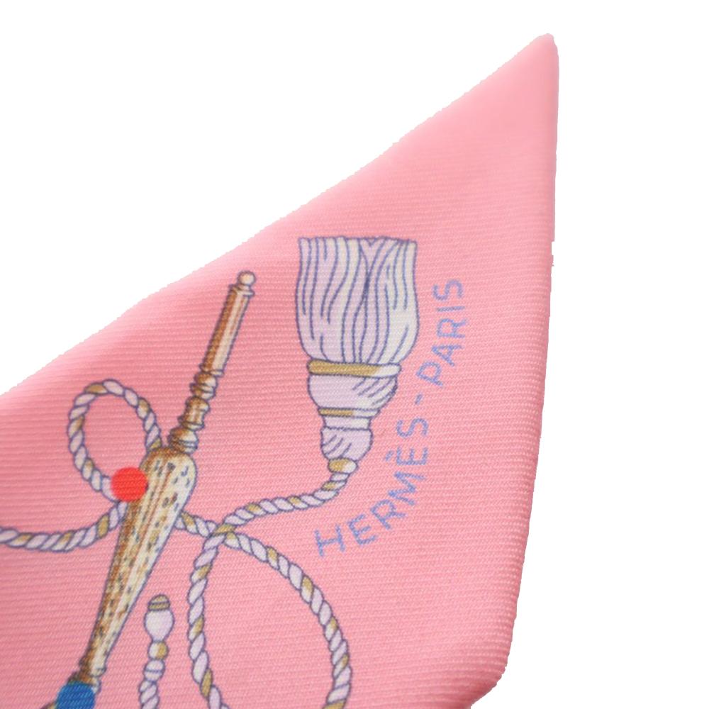 Hermès AB Hermès Pink Silk Fabric Les Cles A Pois Twilly Scarf France