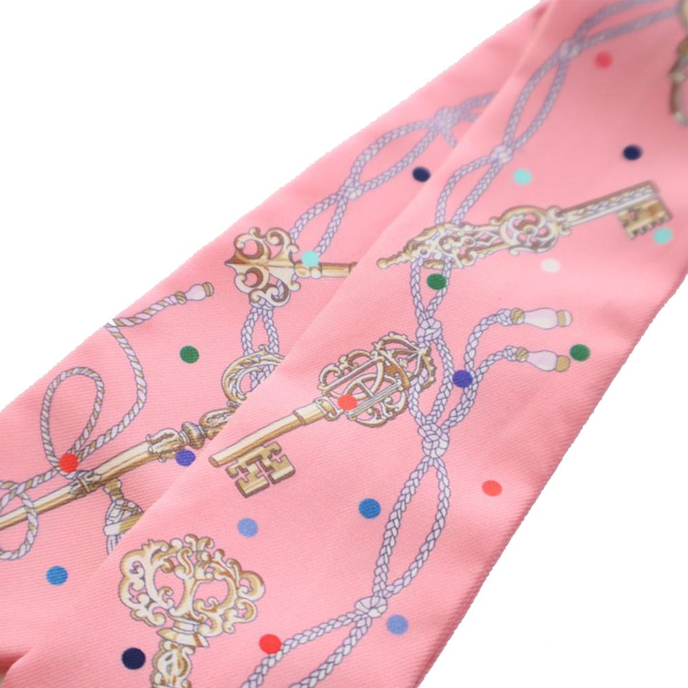 Hermès AB Hermès Pink Silk Fabric Les Cles A Pois Twilly Scarf France