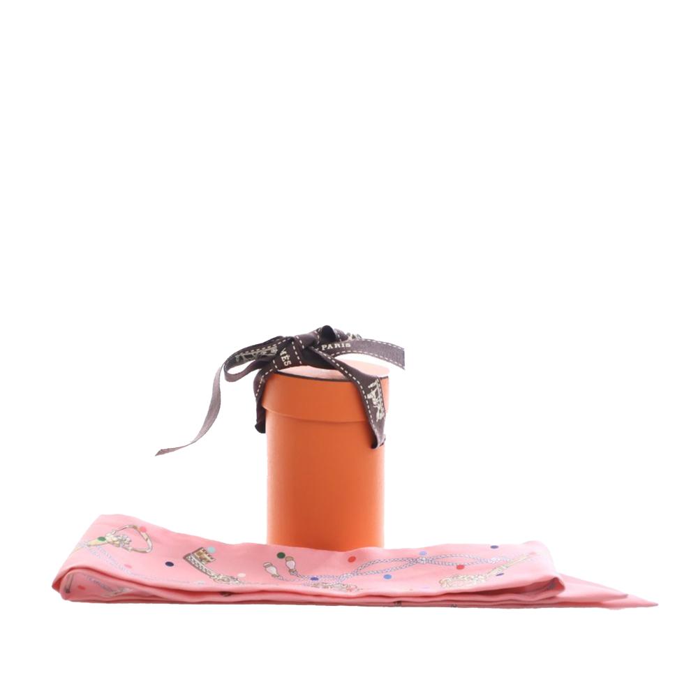 Hermès AB Hermès Pink Silk Fabric Les Cles A Pois Twilly Scarf France