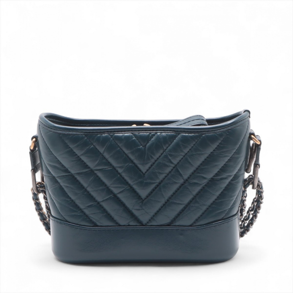 Chanel Gabrielle Small Lambskin Leather Chevron Shoulder Bag Blue