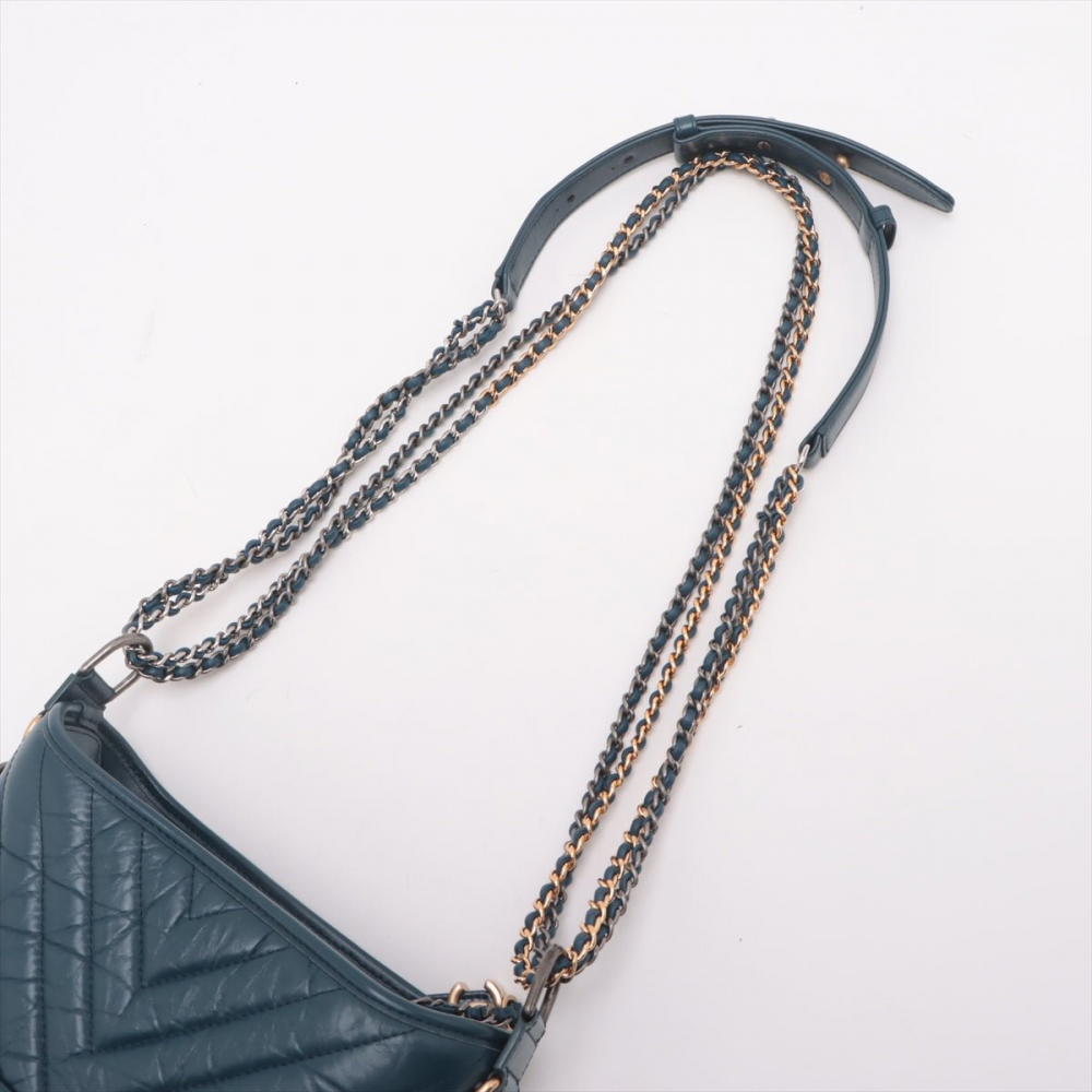 Chanel Gabrielle Small Lambskin Leather Chevron Shoulder Bag Blue