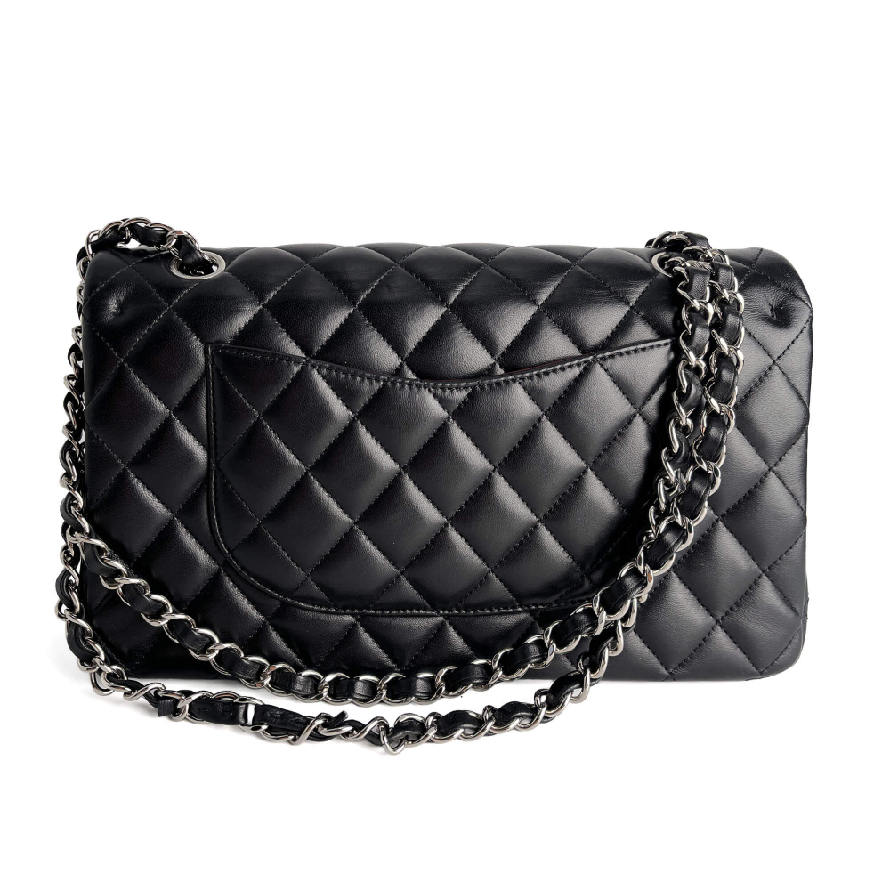 Chanel Classic Double Flap Medium Lambskin Leather Matelassè Shoulder Bag Black