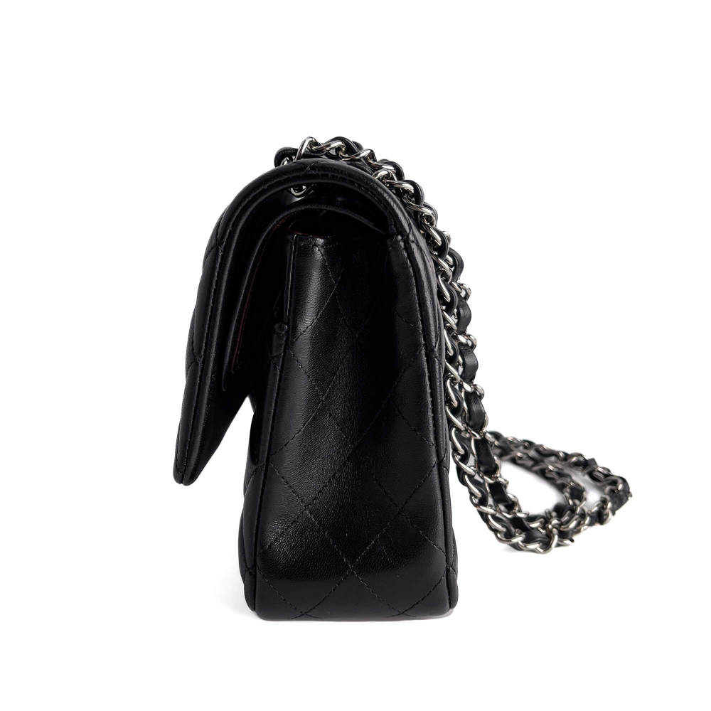 Chanel Classic Double Flap Medium Lambskin Leather Matelassè Shoulder Bag Black