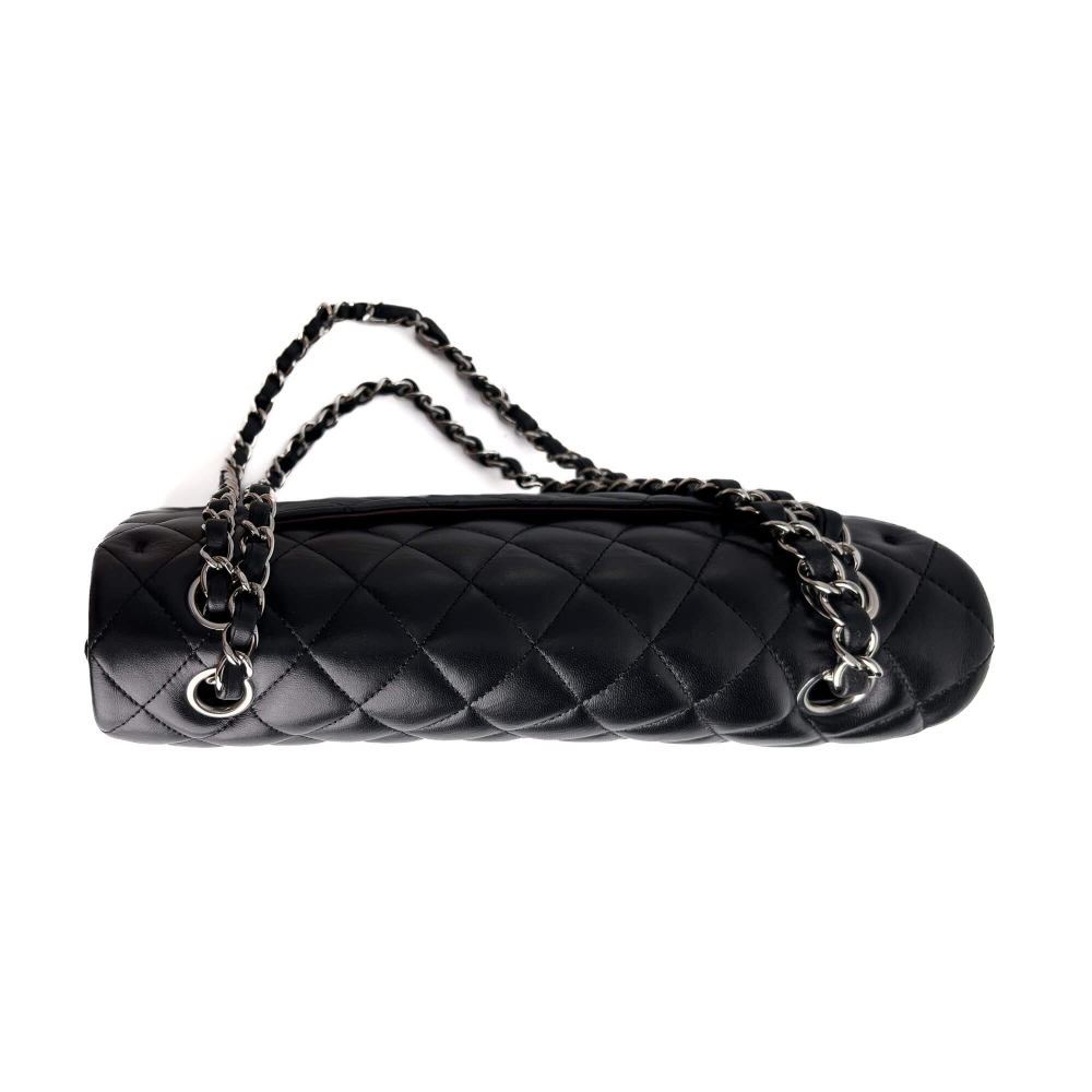 Chanel Classic Double Flap Medium Lambskin Leather Matelassè Shoulder Bag Black
