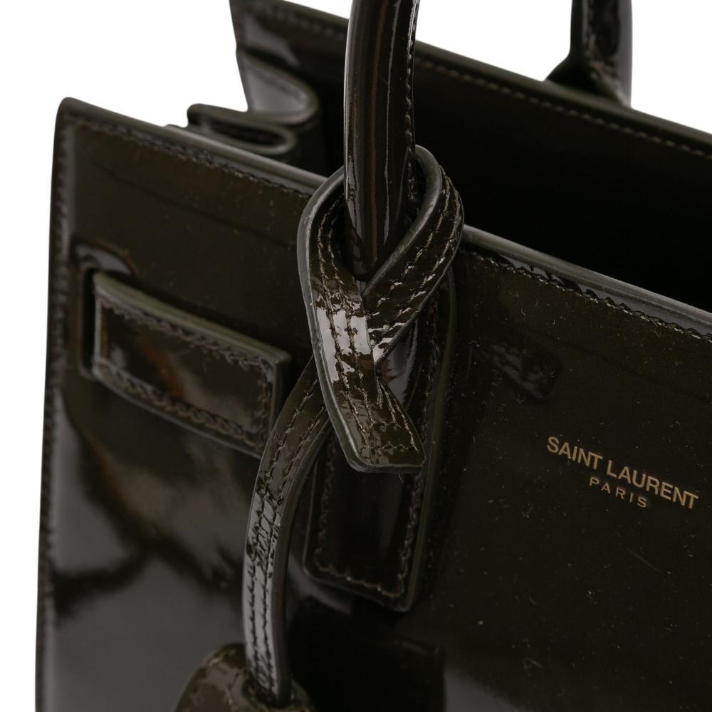 Saint Laurent AB Saint Laurent Green Olive Green Patent Leather Leather Nano Patent Sac de Jour Satchel Italy
