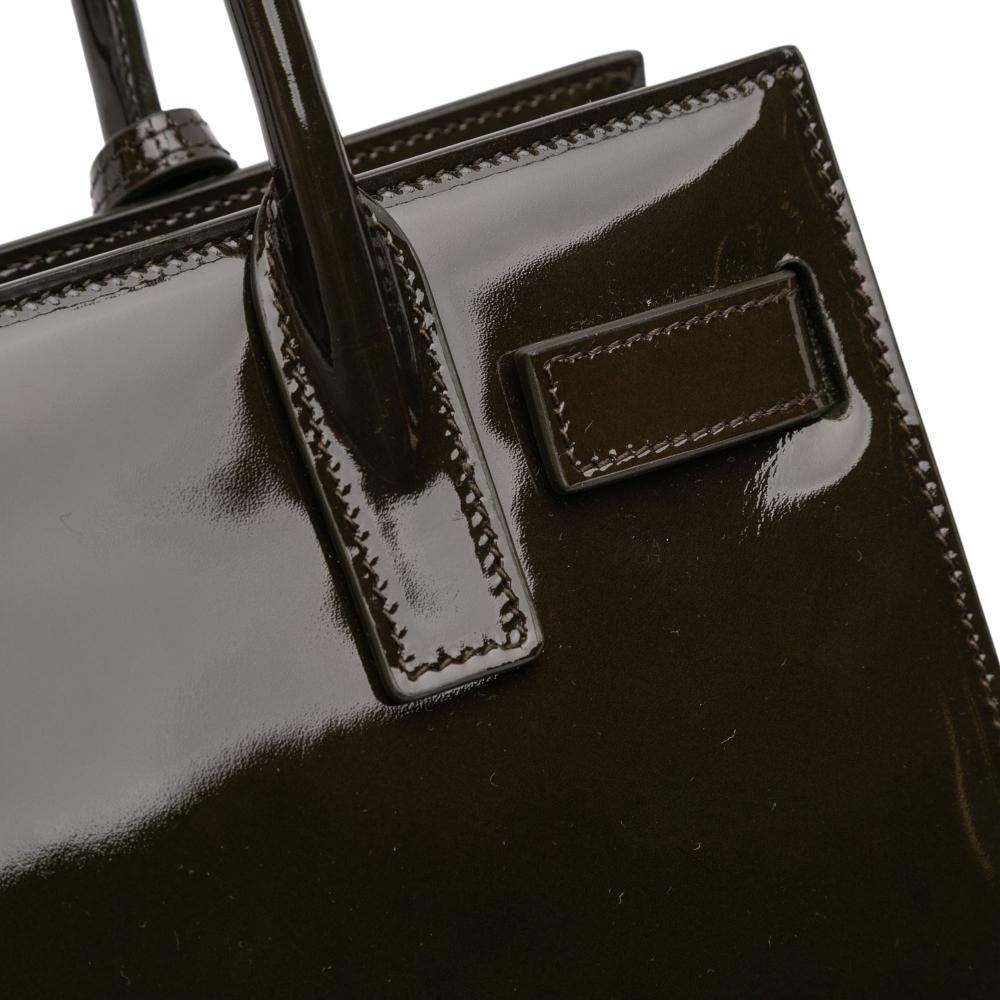 Saint Laurent AB Saint Laurent Green Olive Green Patent Leather Leather Nano Patent Sac de Jour Satchel Italy