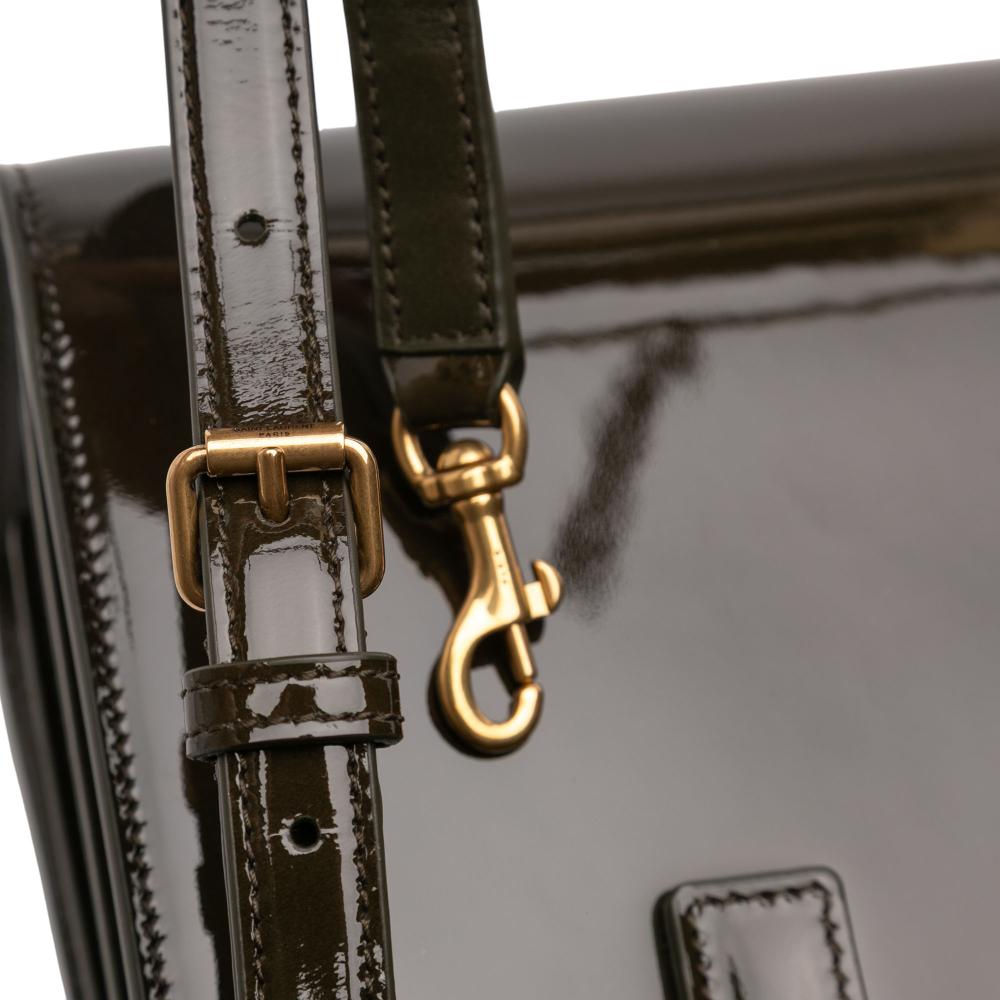 Saint Laurent AB Saint Laurent Green Olive Green Patent Leather Leather Nano Patent Sac de Jour Satchel Italy