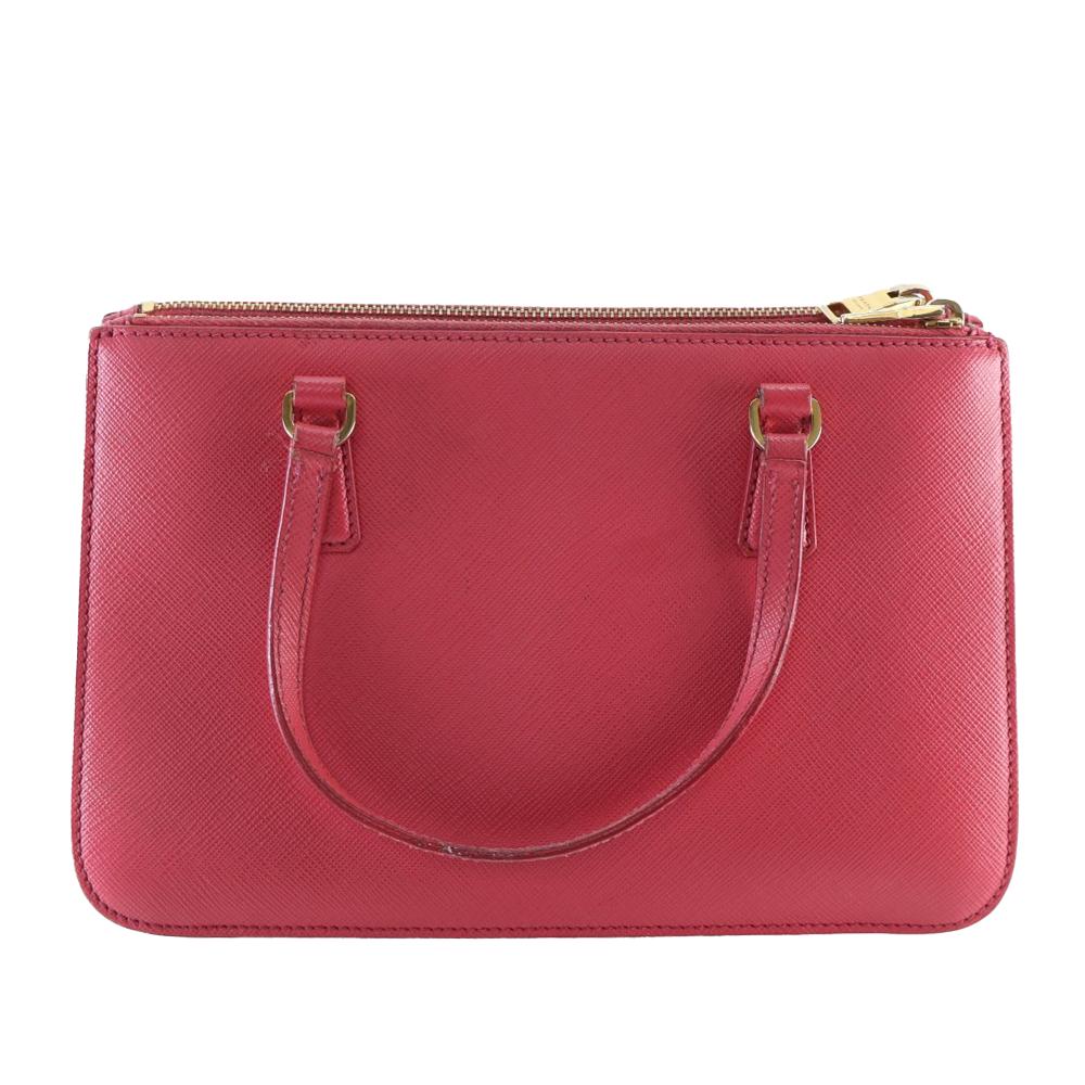 Prada AB Prada Pink Saffiano Leather Mini Lux Galleria Double Zip Satchel Italy