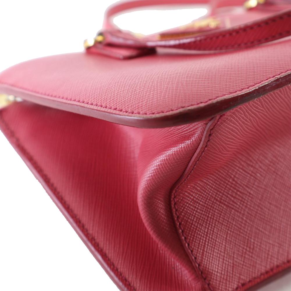 Prada AB Prada Pink Saffiano Leather Mini Lux Galleria Double Zip Satchel Italy